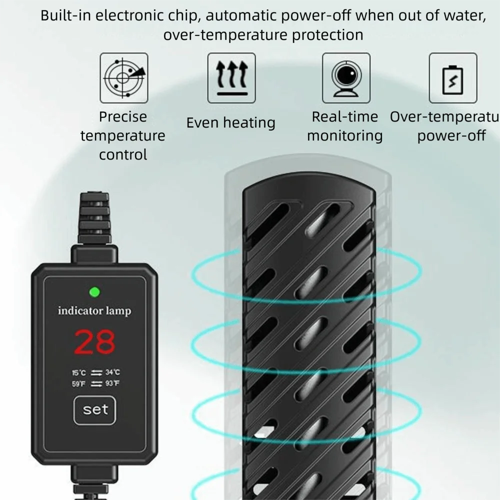 

Quartz Glass Aquarium Submersible Heater Low Water Level 30w-100w Fish Tank Heating Rod Constant Temperature Control Adjustable
