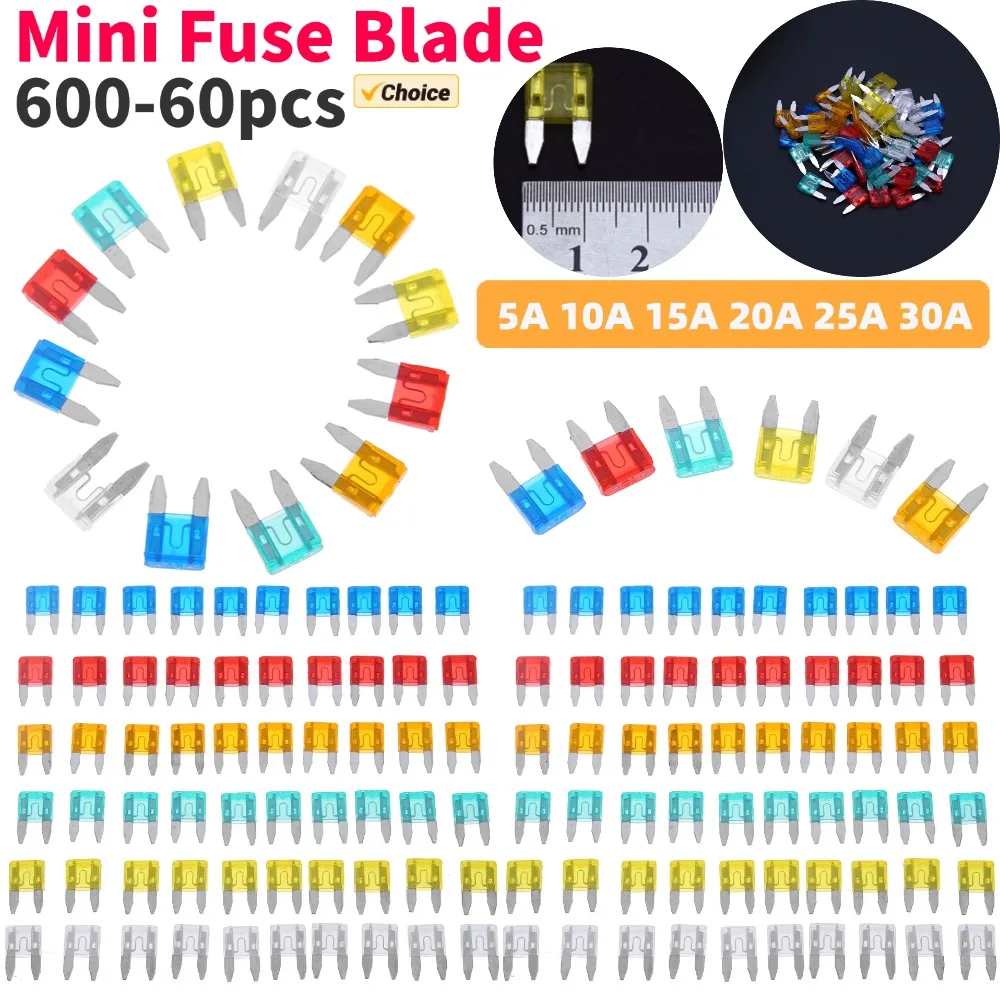 60-600Pcs Auto Car Truck Mini Fuse Blade 5A 10A 15A 20A 25A 30A Mixed Kit Fuse Set Assortment Cars Safety Blade Fuses Accessory
