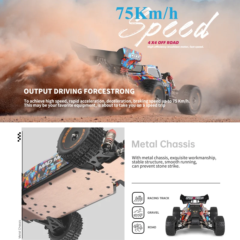 WLtoys 184016 75KM/H 2.4G RC Car Brushless 4WD Electric High Speed Off-Road Remote Control Drift Toys for Children Racing