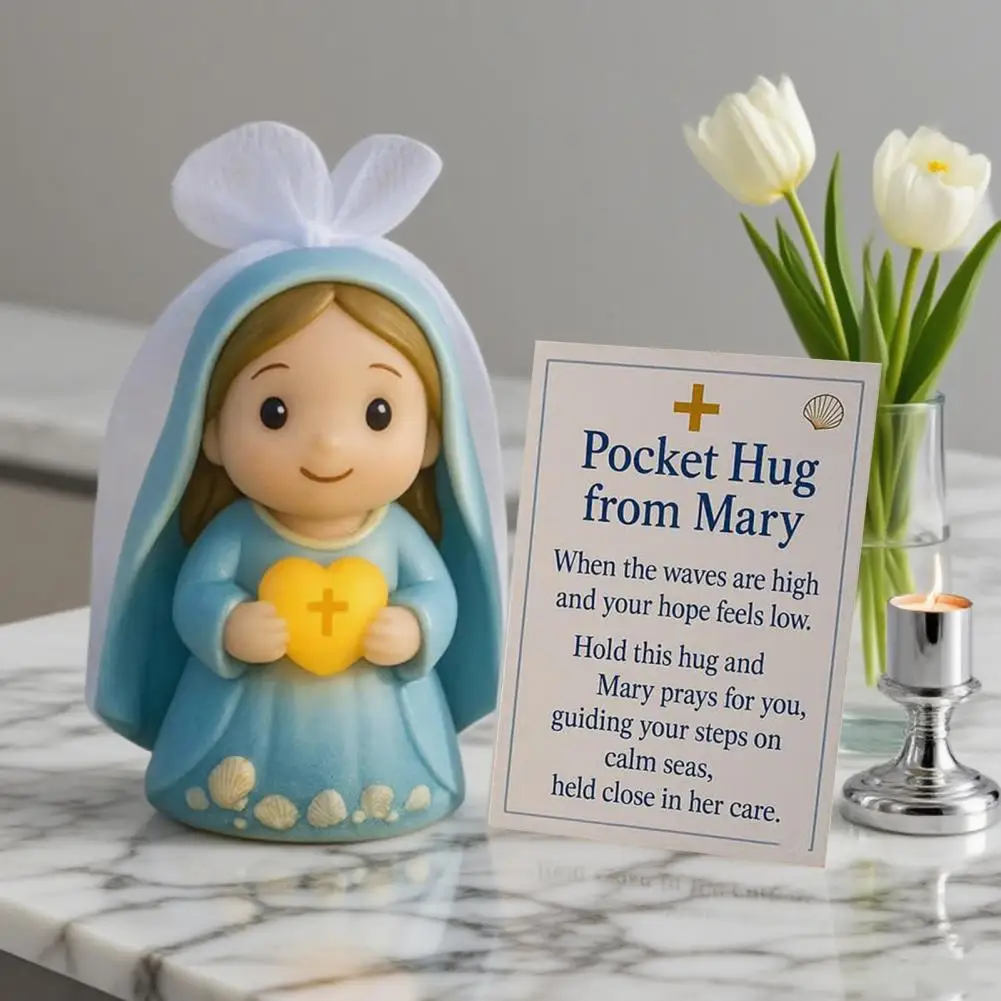 Encouraging Gift for Coworkers Emotional Support Pocket Hug Tokens Mini Mary Figurine Jesus Keepsake Greeting Cards for Friends