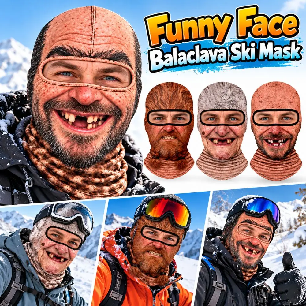 3D Face Print Old Man Balaclava Face Mask Full Coverage Realistic Winter Mask Cover Breathable Windproof Funny Ski Mask