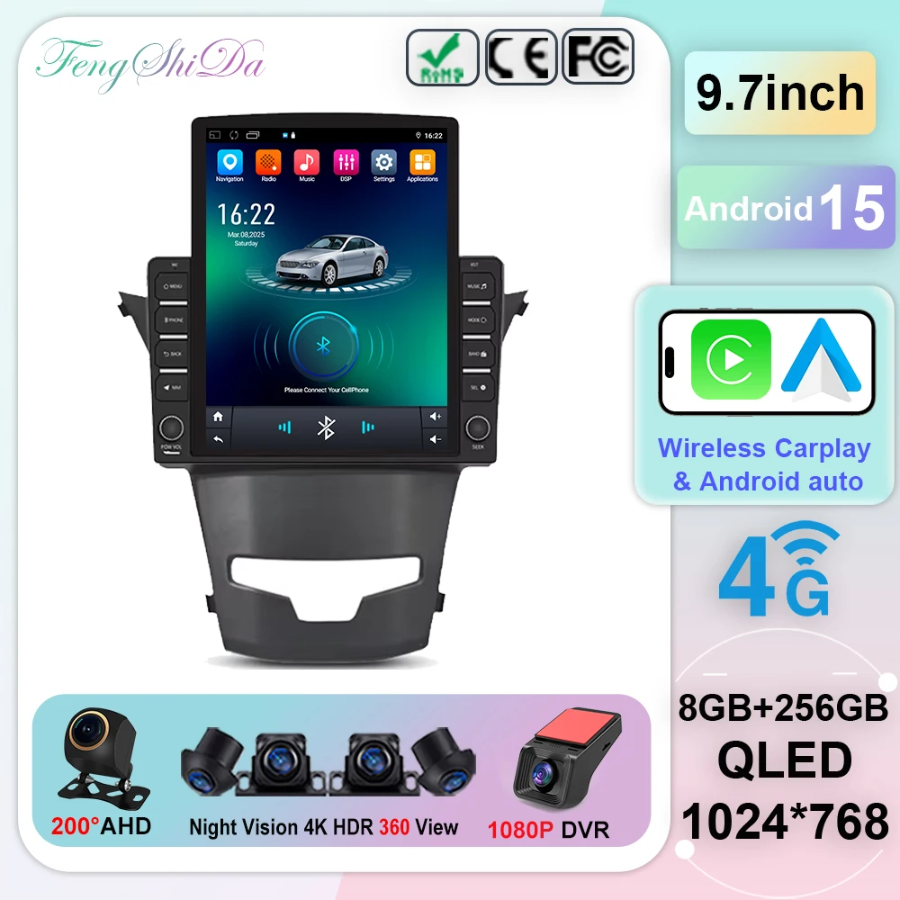 Android 15 para ssangyong korando 3 actyon 2 2013 - 2017 2k qled estéreo rádio do carro reprodutor de vídeo multimídia gps 4g carplay