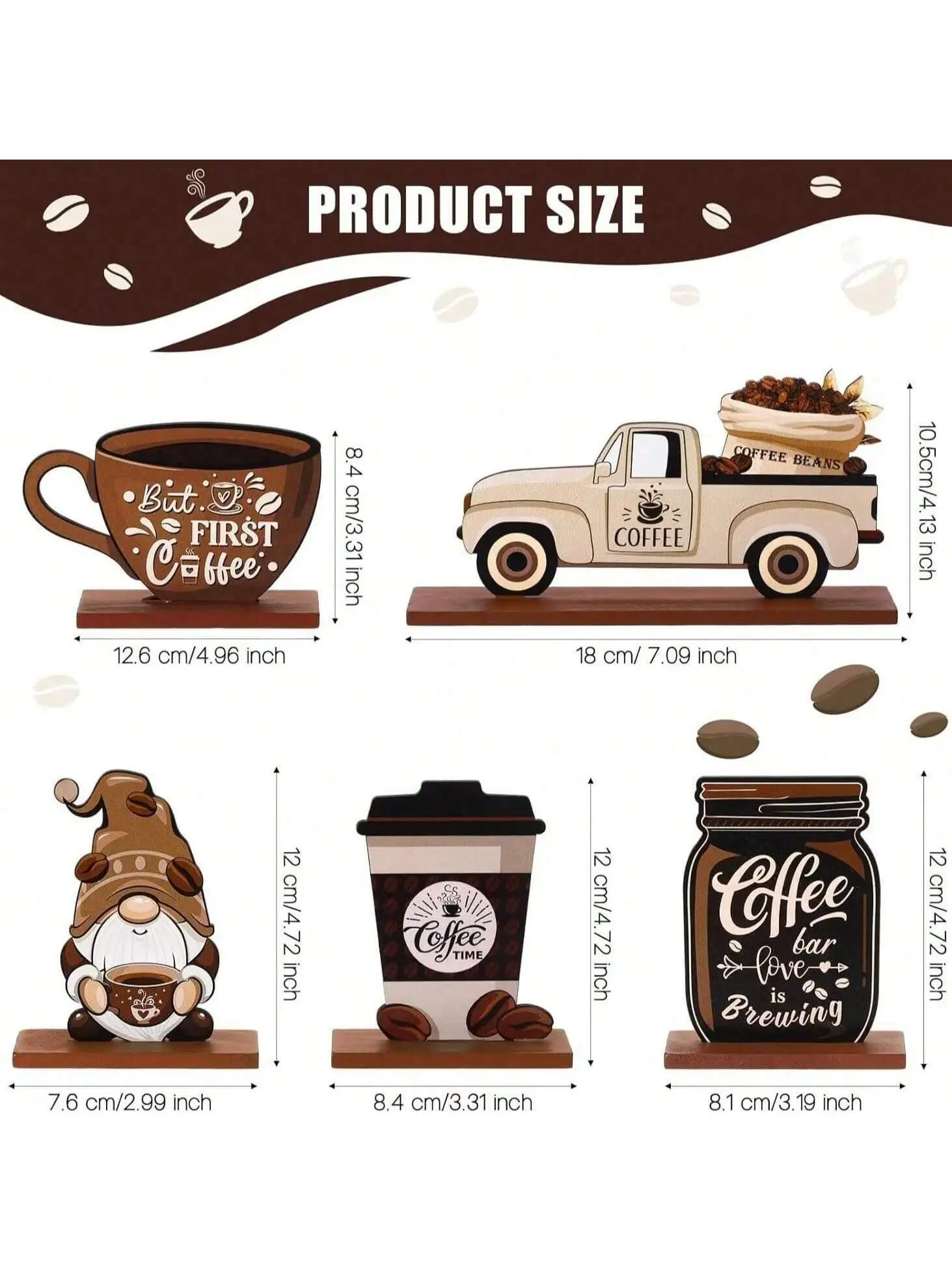 5 PC Decoration Dwarf old Man Set Coffee bar Tabletop decoration Coffee tabletop decoration Farmhouse coffee bar wooden logo