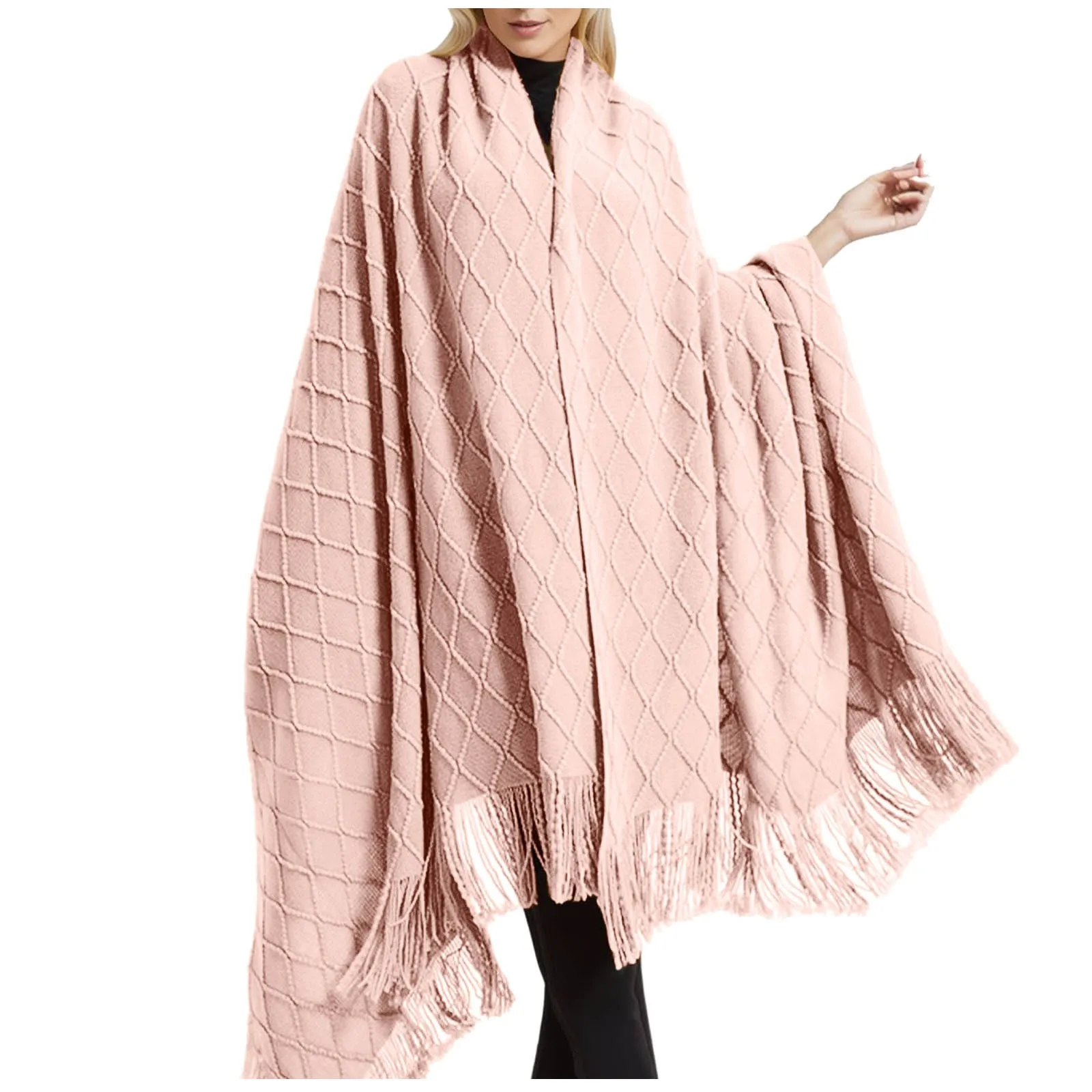 

Textured Knitted Blankets Tassels Cozy Woven Decorative Bed Blankets Sofa Chair All Seasons Warm Fringe Shawl Home Poncho