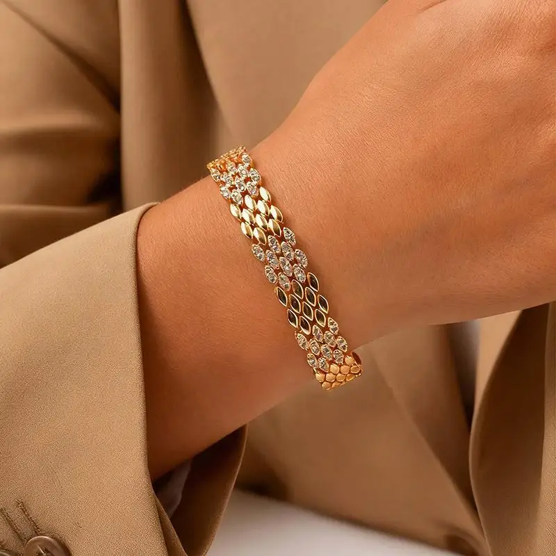 Gold Plated Copper Brass Materials Watch Bracelet Multi Choose Zircon Bracelet With Chain