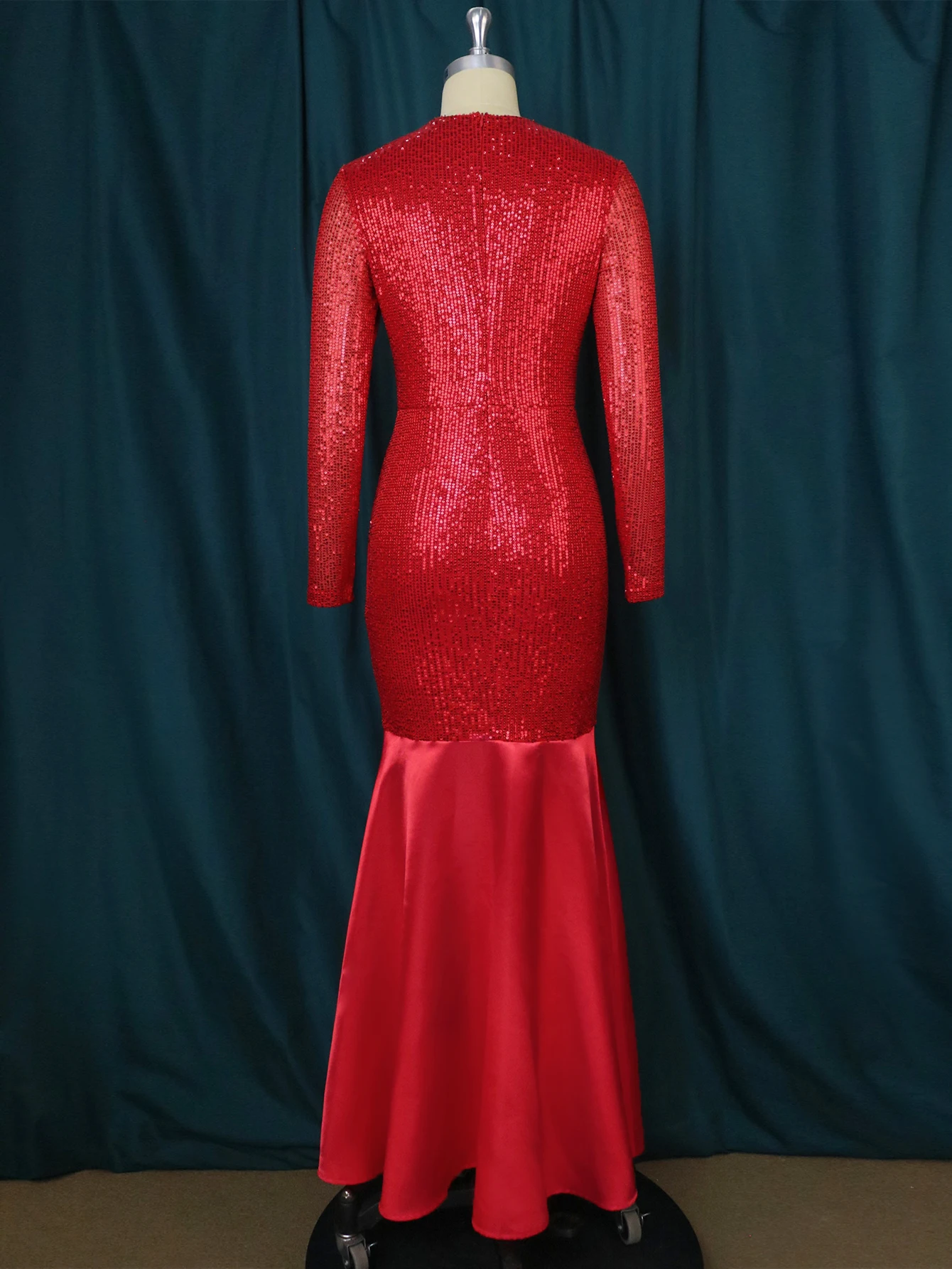 Red Sequins Dresses for Women Plus Size 4XL O Neck See Through Long Sleeve Bodycon Trumpet Ankle Length Evening Party Prom Gowns