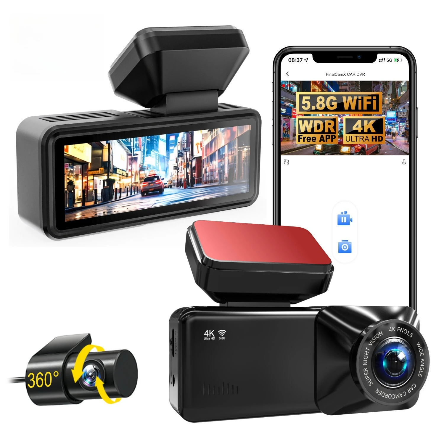 HD driving recorder, 4K front and rear dual cameras, 5G WiFi GPS