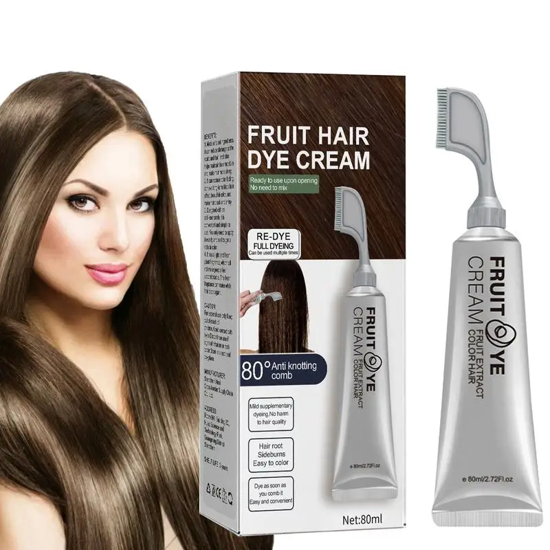 

80g Fruit Black Hair Dye Cream With Comb Semi Permanent Non-Damaging Botanical Bubble Hair Dye Shampoo For Home Use Salon