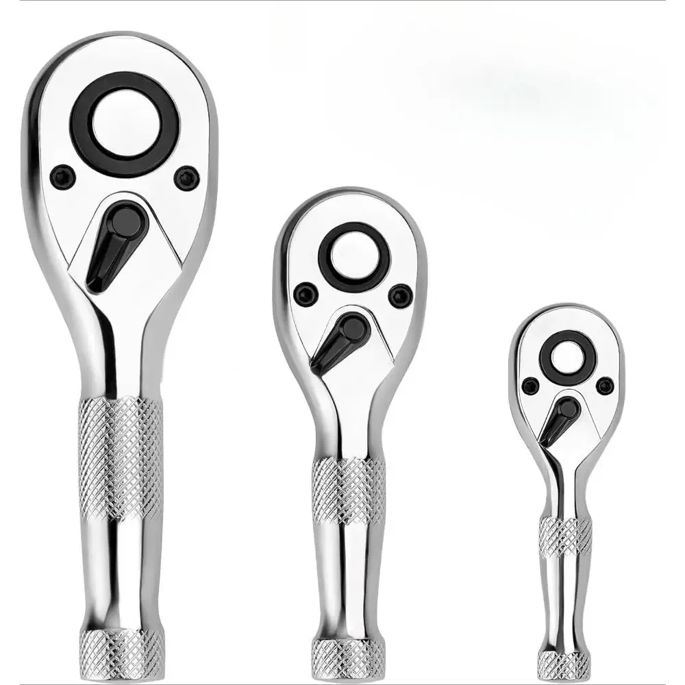 3-Piece Elbow Ratchet Set in Different Sizes, 1/2, 3/8, 1/4 Inch Drive Ratchet Set, 72-Tooth Quick-Release Mini Ratchet Wrench S