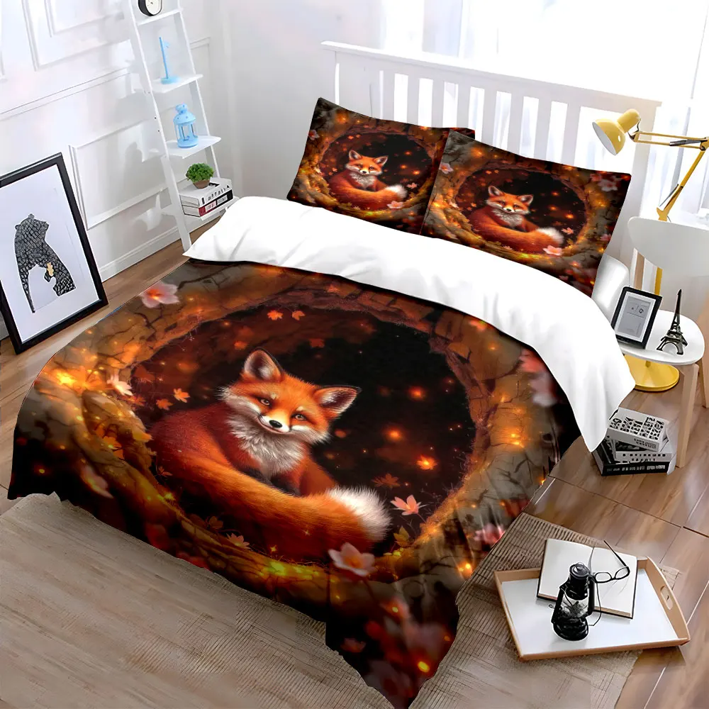 

Fox Themed Cozy Decor Set Soft Skin-Friendly Bedding Set Includes 1 Duvet Cover And 2 Pillowcase, Gift