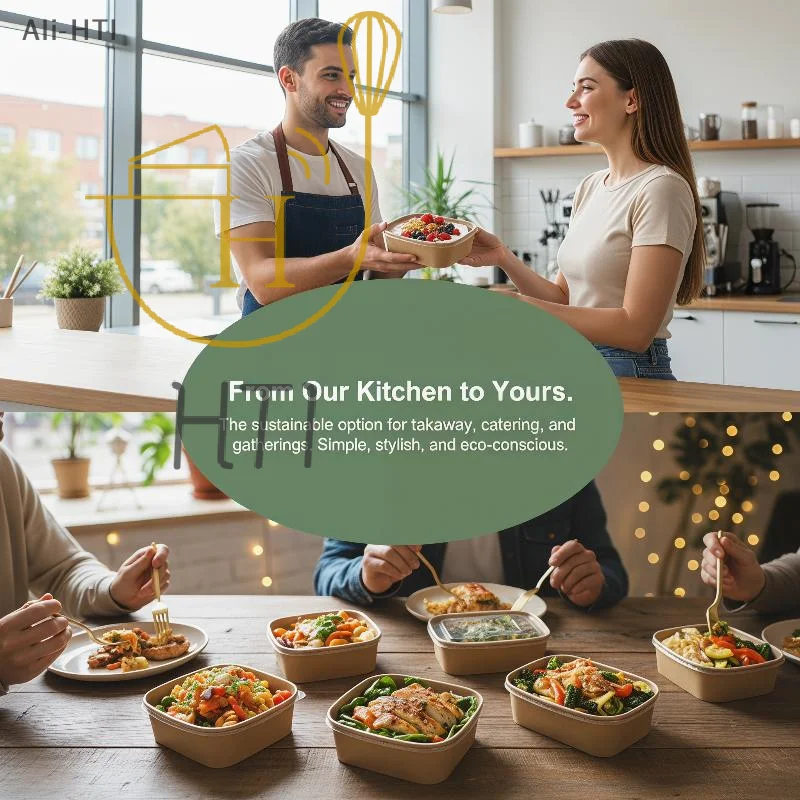 10 Cajas de Papel Kraft Desechables para Almuerzo, Cuadradas, Aptas para Congelador, Contenedores de Alimentos para Catering, Fiestas y Preparación de Comidas