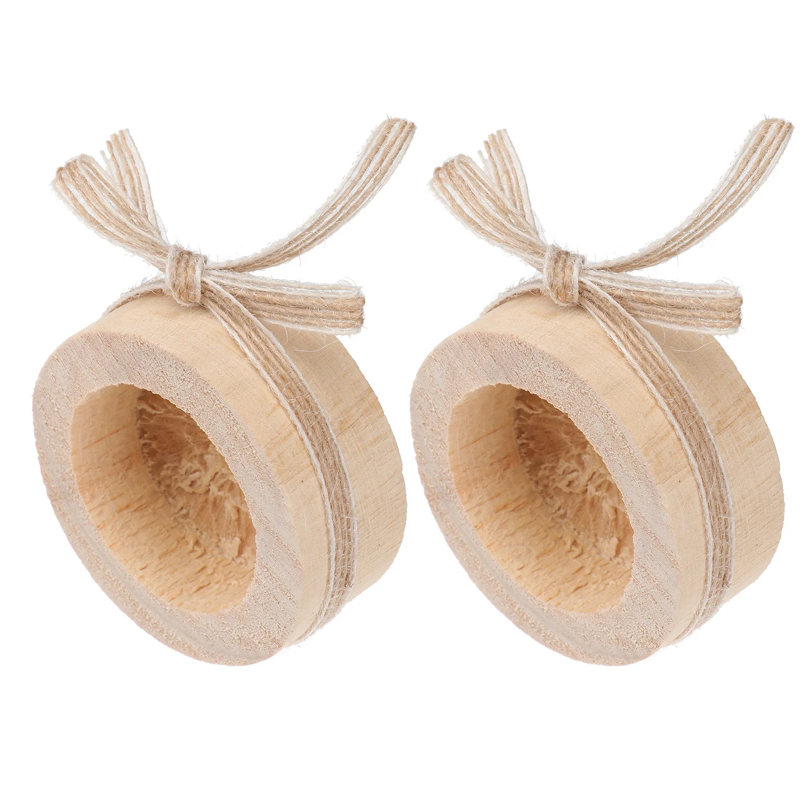 

2Pcs Wooden Pillar Holders Cylinder Shape with Hemp Rope Rustic Design for Wedding Party Coffee Table Mantel Decor