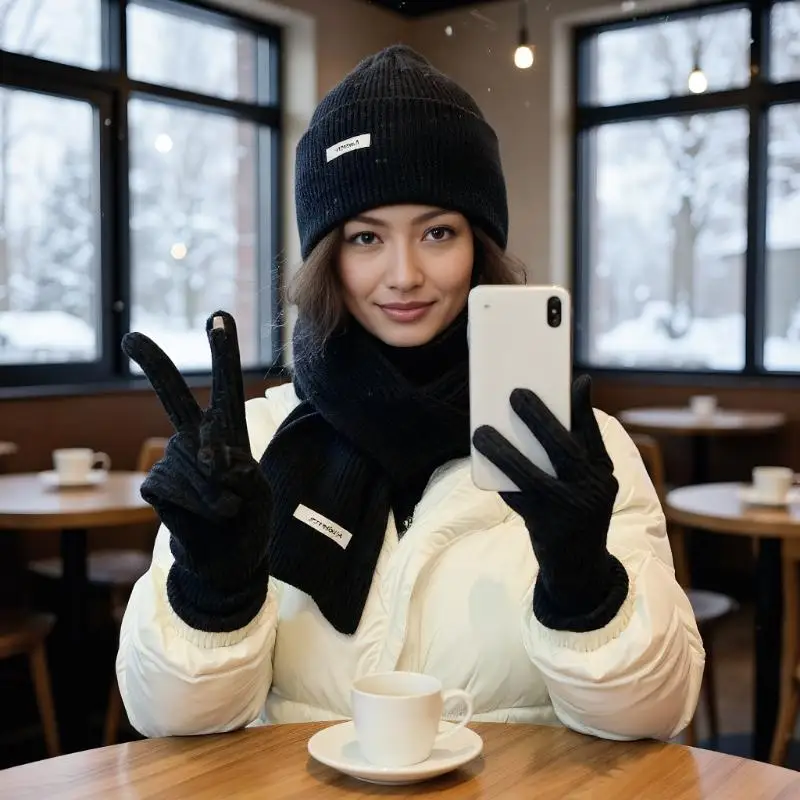 محبوك الشتاء وشاح امرأة بلون قبعة وشاح قفازات المرأة يندبروف الكبار ثلاث قطع مجموعة موضة المرأة وشاح طقم قبعات