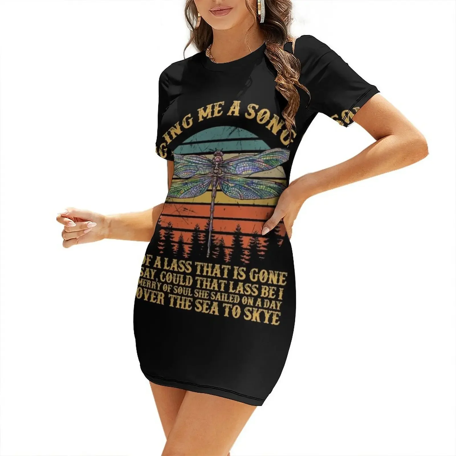 

Outlander Sing Me A Song Trees Dragonfly Vintage Short-Sleeved Dress Dress woman dresses with long sleeves