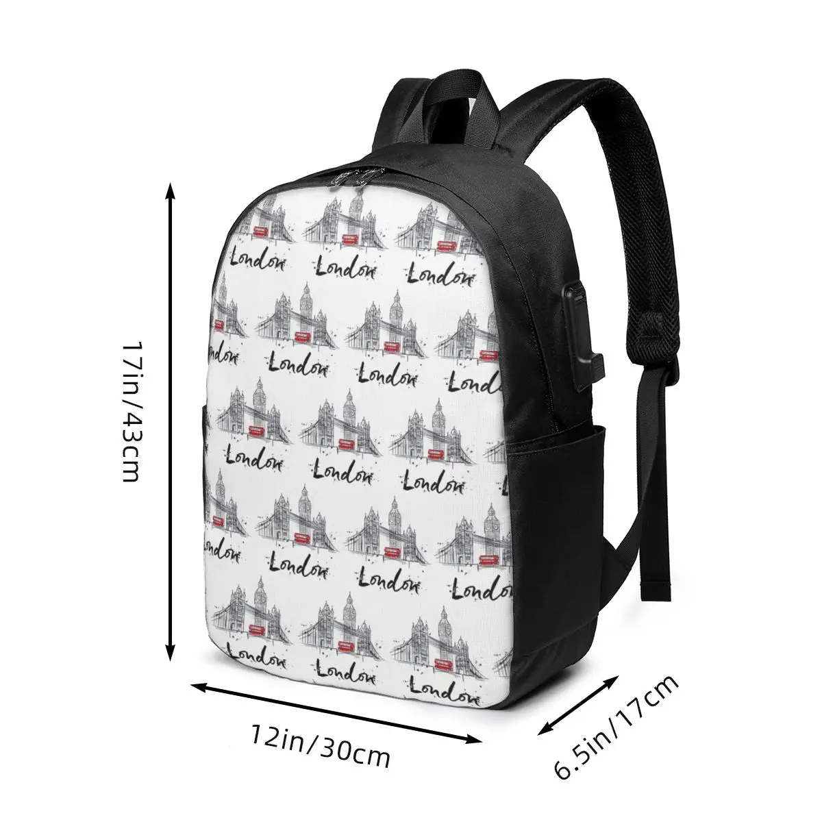 London Iconic Red Bus And Big Ben Print Backpack Travel Notebook Bag Computer College Student School Bag Laptop Shoulder Bags