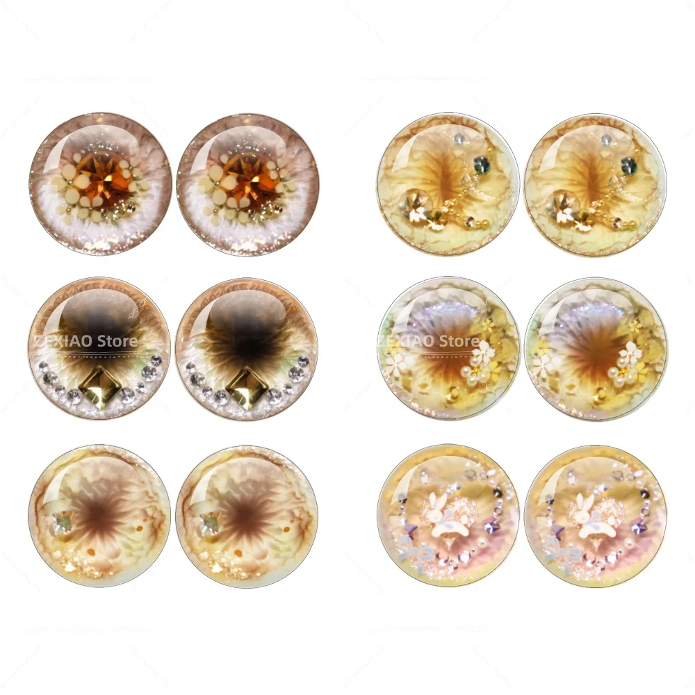 Yellow Series Blythe Dolls Eyes Personalized Design Patterns Eyes Round Eyes Glass Cabochon Demo Flat Back Making Finding 12Pcs