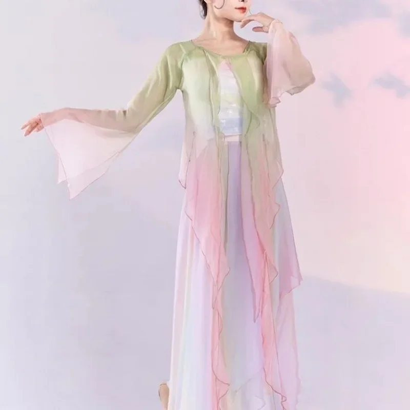

Classical dance costumes, women's Chinese dance practice costumes, graceful body charm, gauze clothing, wide leg pants skirts, p