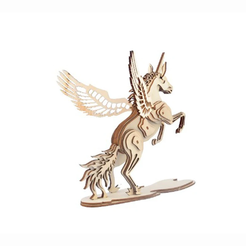 3D Wooden Unicorn Puzzle para crianças, jogo artesanal, brinquedos criativos, presentes DIY, P117