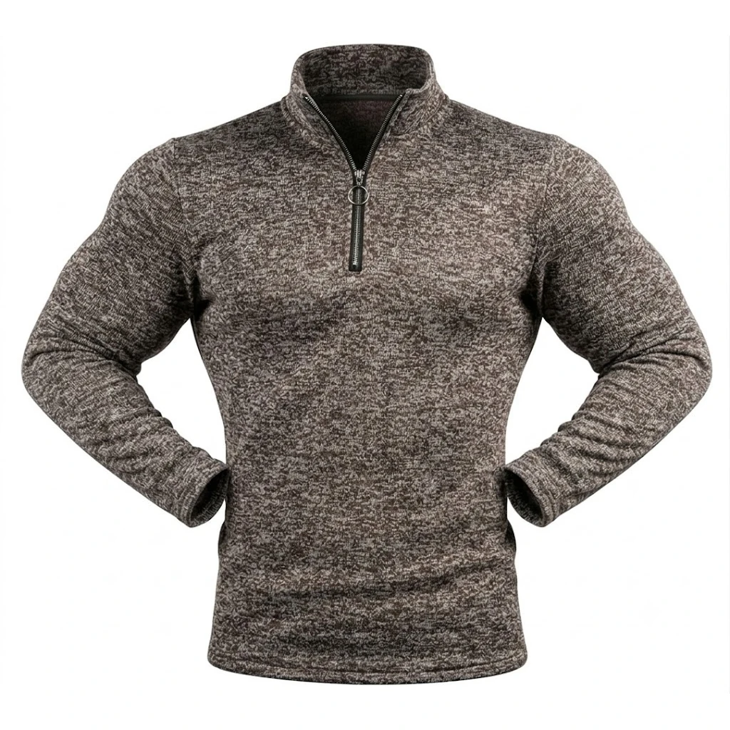 Herren Langarm-Sweatshirt mit Viertelreißverschluss, Einfarbig, Stehkragen, Sportlicher Pullover, Lässige Laufbekleidung, Aktivwear, Sport- und Arbeitsjacken – Detail 9