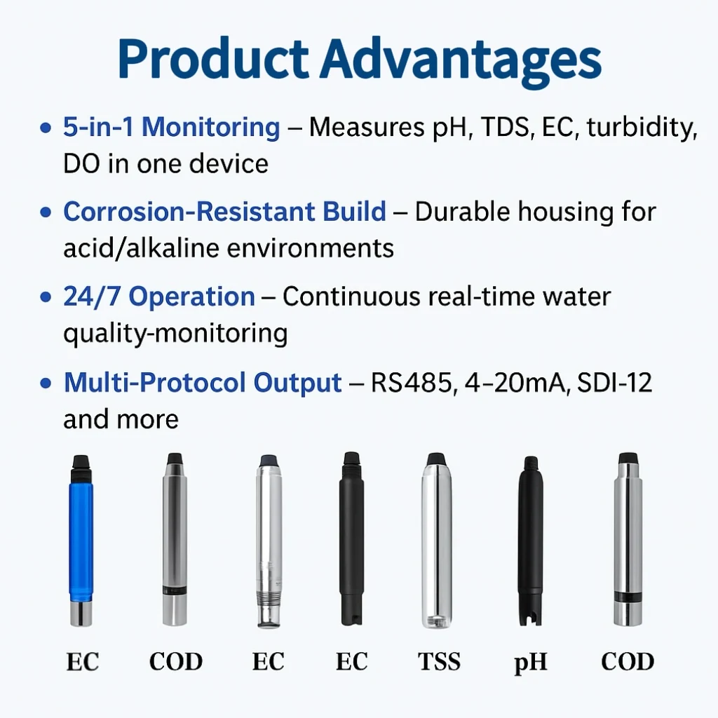 Smart RS485 4-20mA Temperature Monitoring Device for IoT Water Treatment Projects Multi-parameter PH EC Water Quality Sensor