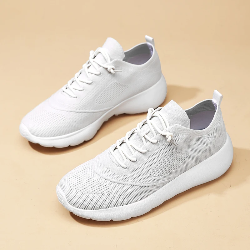 Fashionable Men Knitted Sports Shoes Comfortable Breathable Mesh Shoe Women Shoes Lace-up Fitness Shoe Walking Sneakers Unisex