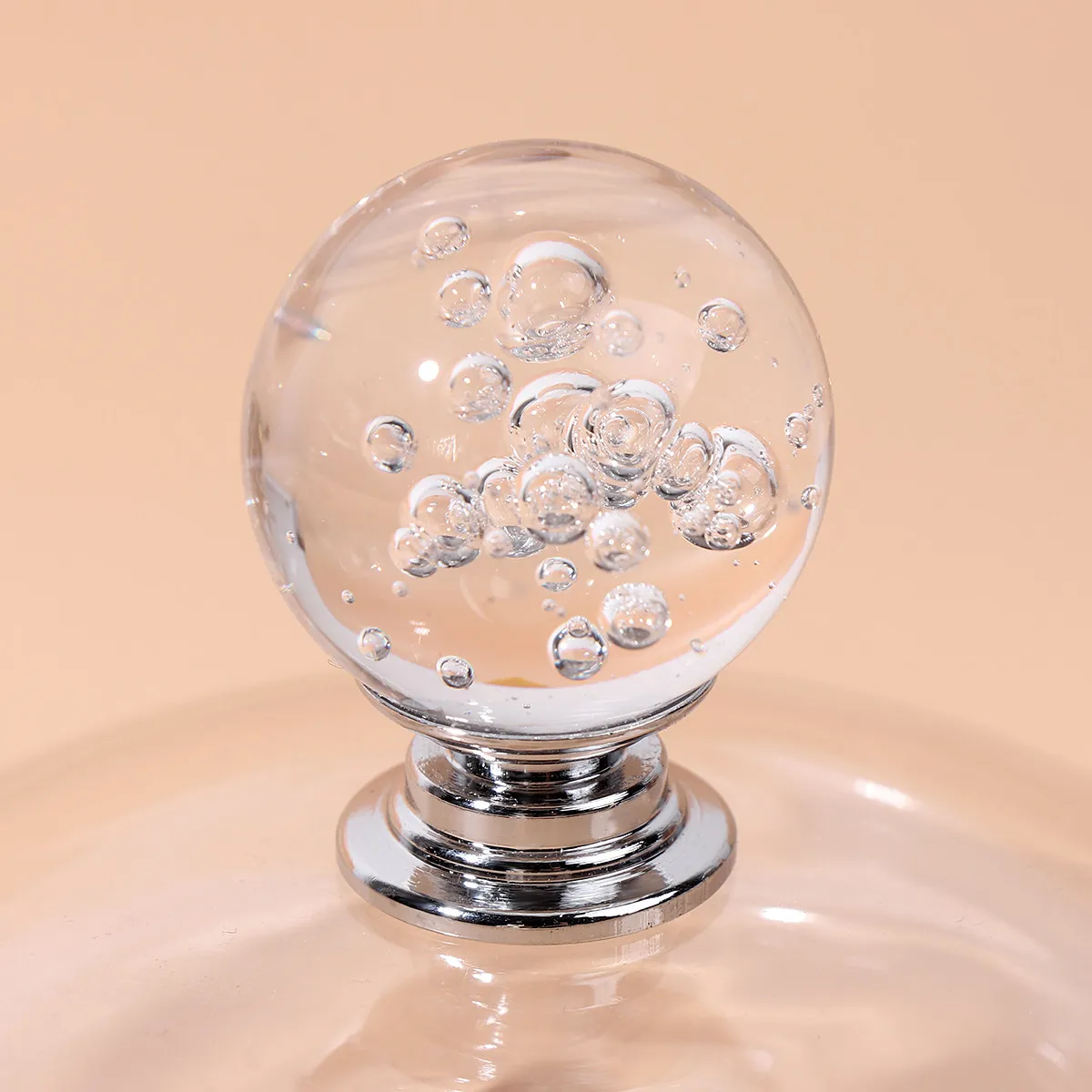 4Set Furniture Handles Bubble Ball Aluminum Cabinet Knobs Single Hole Silver Base for Drawer Door Pull Modern Stylish Home