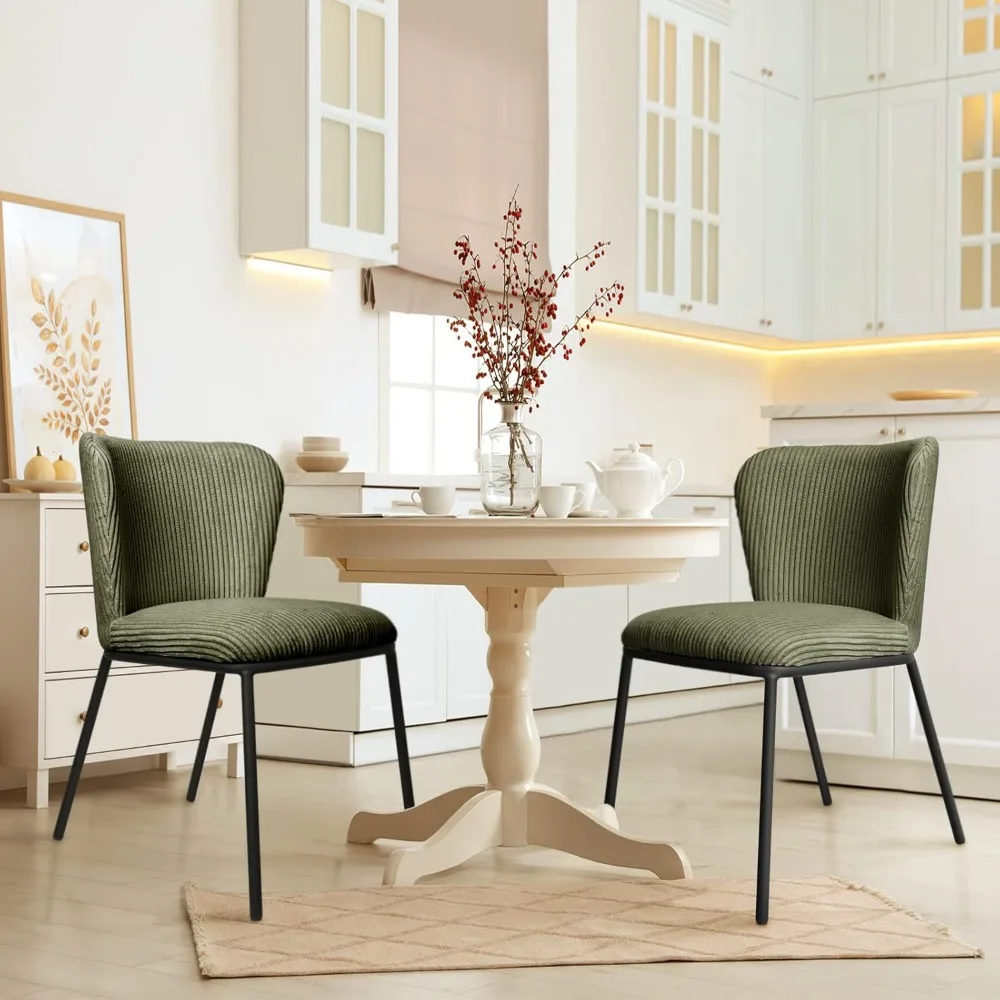 طقم كراسي غرفة الطعام باللون الأخضر مكون من 2، كراسي مطبخ بأرجل سوداء #1