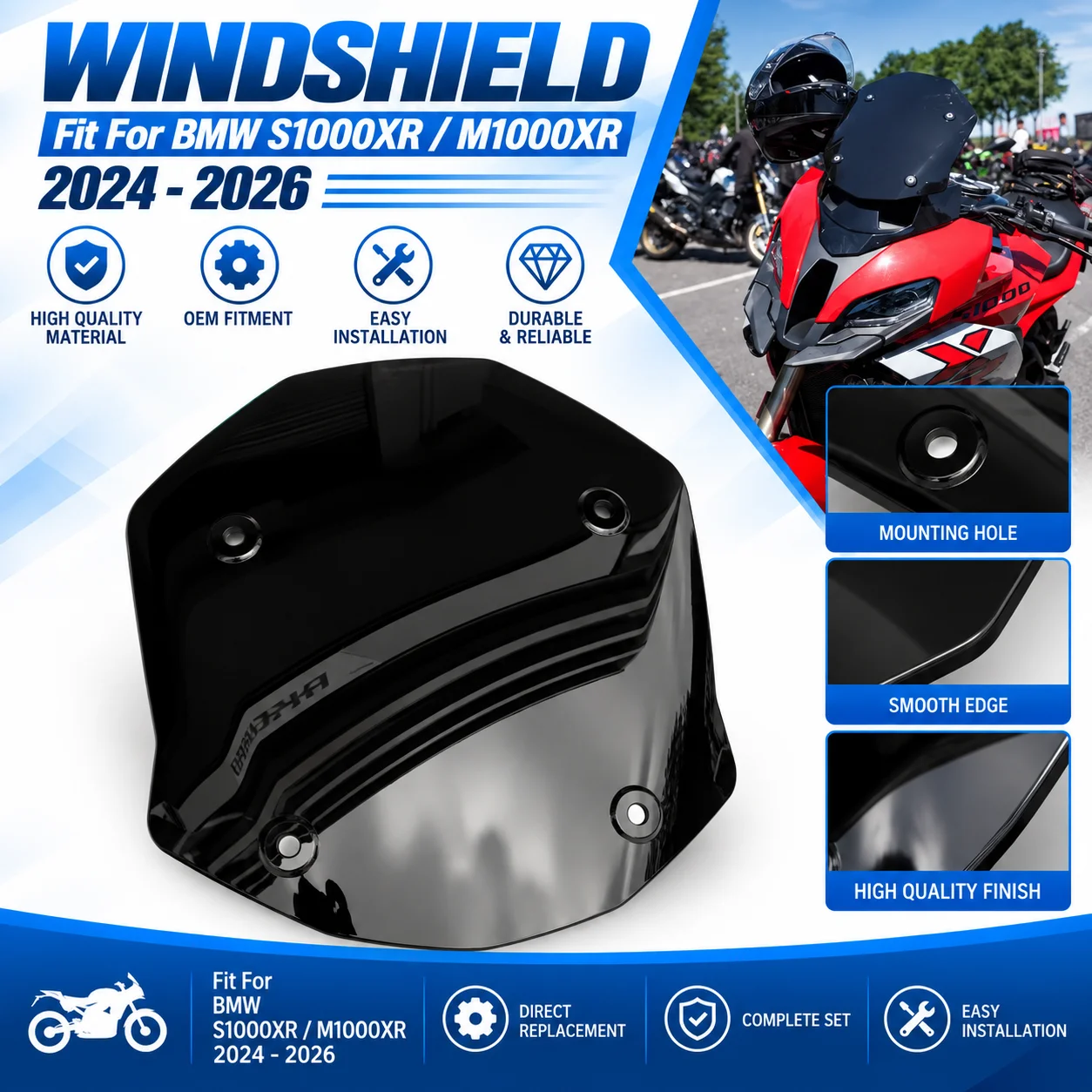 Fit for BMW S1000XR M1000XR 2024 - 2026 Motorcycle Windshield Windscreen Screen M1000 M 1000 XR 2025