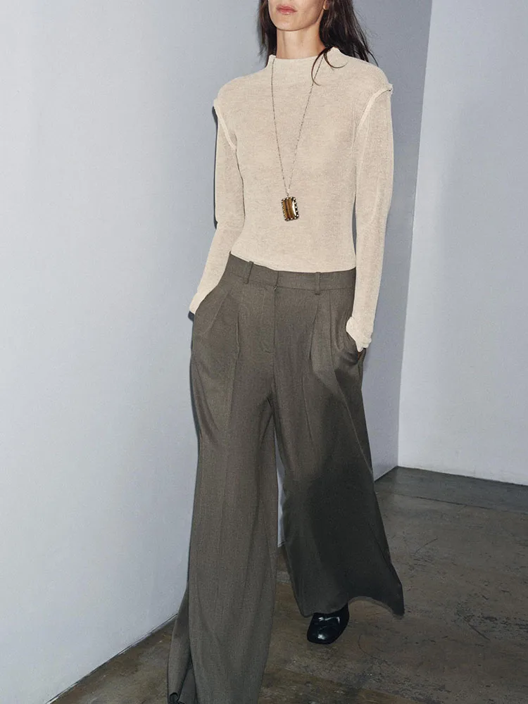 Autumn 2025 New Arrival Women's Knitwear Long Sve Slim Fit f High Collar Pure Color Casual Sle Regular Length Overhead