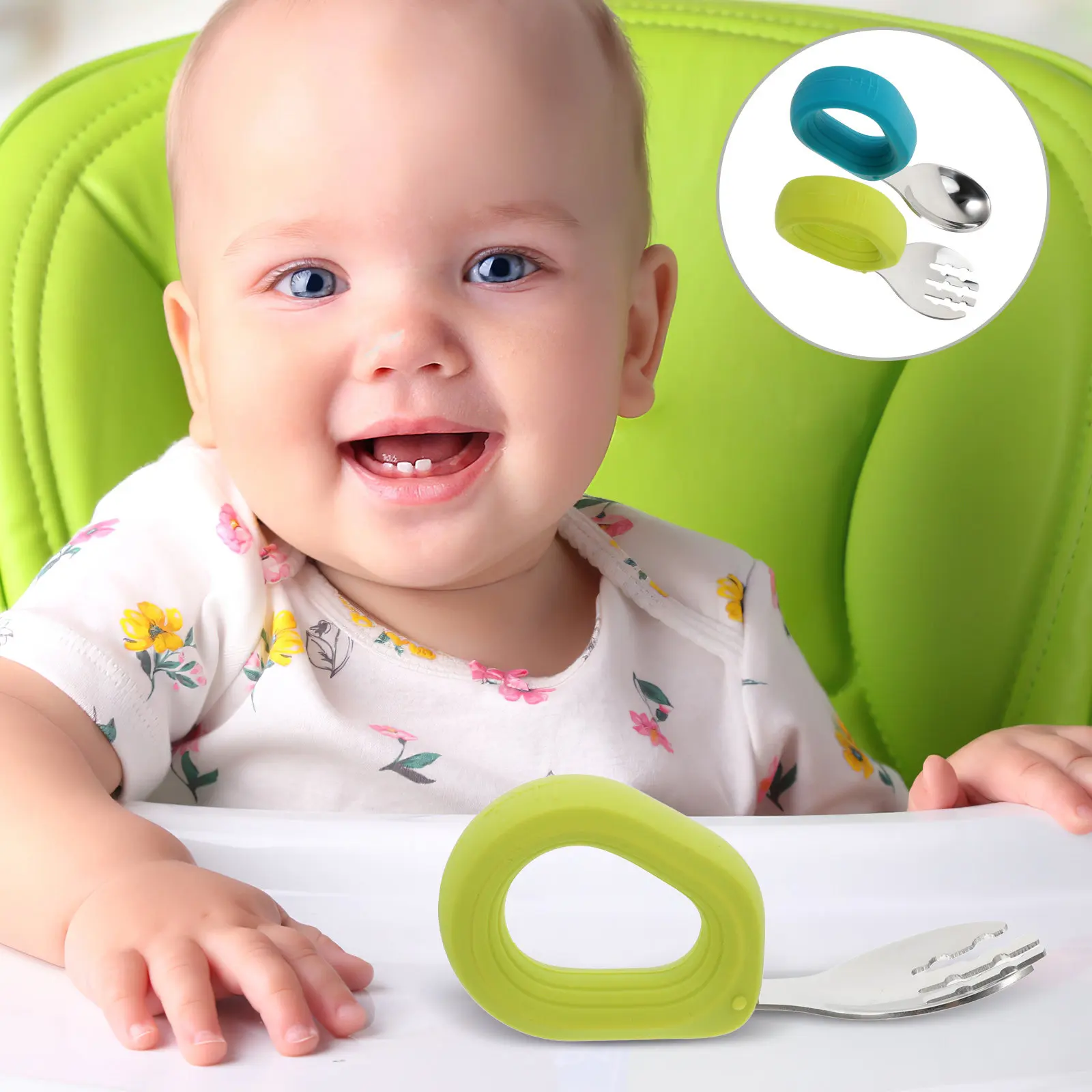 

2Pcs Stainless Steel Toddler Spoon Fork Set Silicone Handle Ergonomic Baby Self Feeding Utensils Kids Cutlery Training Flatware