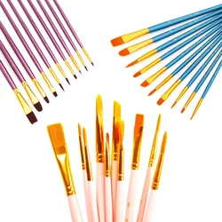 10Pcs/bag Watercolor Gouache Paint Brushes Different Shape Round Pointed Tip Nylon Hair Painting Brush Set Art Supplies no box