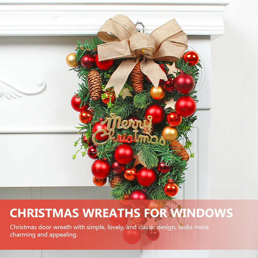 

Christmas Door Wreath Big Bow Fake Green Leaves Xmas Garland Front Door Outside Wall Window Decoration Festive Party Supply