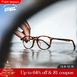 Maden Tortoiseshell Ultralight Thin Glasses Frames Quality Retro Round Unisex Eyewear Fashion Gentlemen Eyeglass Accessories