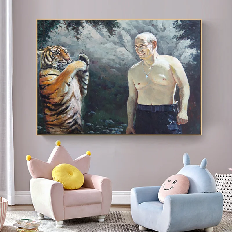 Portrait oil paintings celebrities  putin and tiger hand-painted art  office living room restaurant