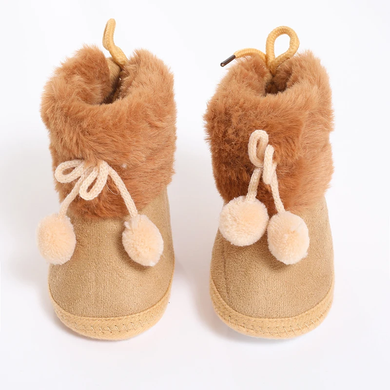 Winter Baby Boots Plus Velvet Snow Booties Baby Shoes Warm baby Girl Shoes Pompom Soft Sole Indoor Walking Shoe