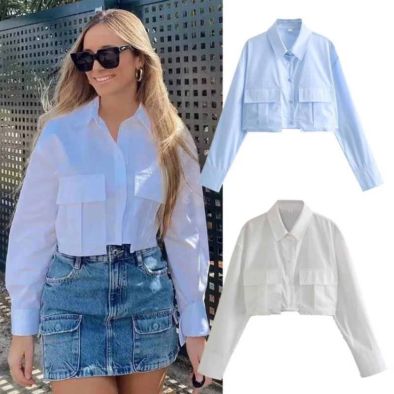 

New Women's Spring Summer Pocket Decoration Sun Protection Short Long Sleeve Shirt