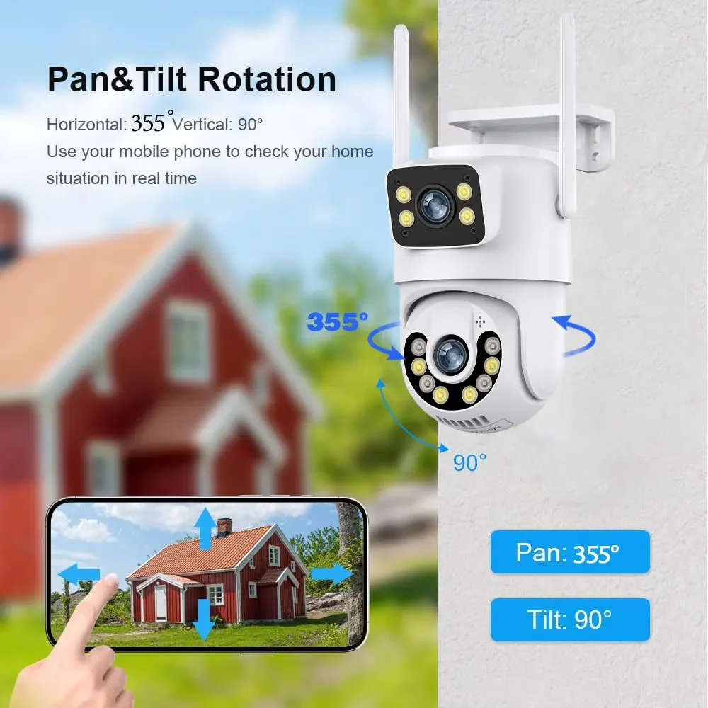 8MP IP Surveillance Camera 4K HD Dual Lens Outdoor Wifi Video Surveillance PTZ Camera Waterproof External AI Track