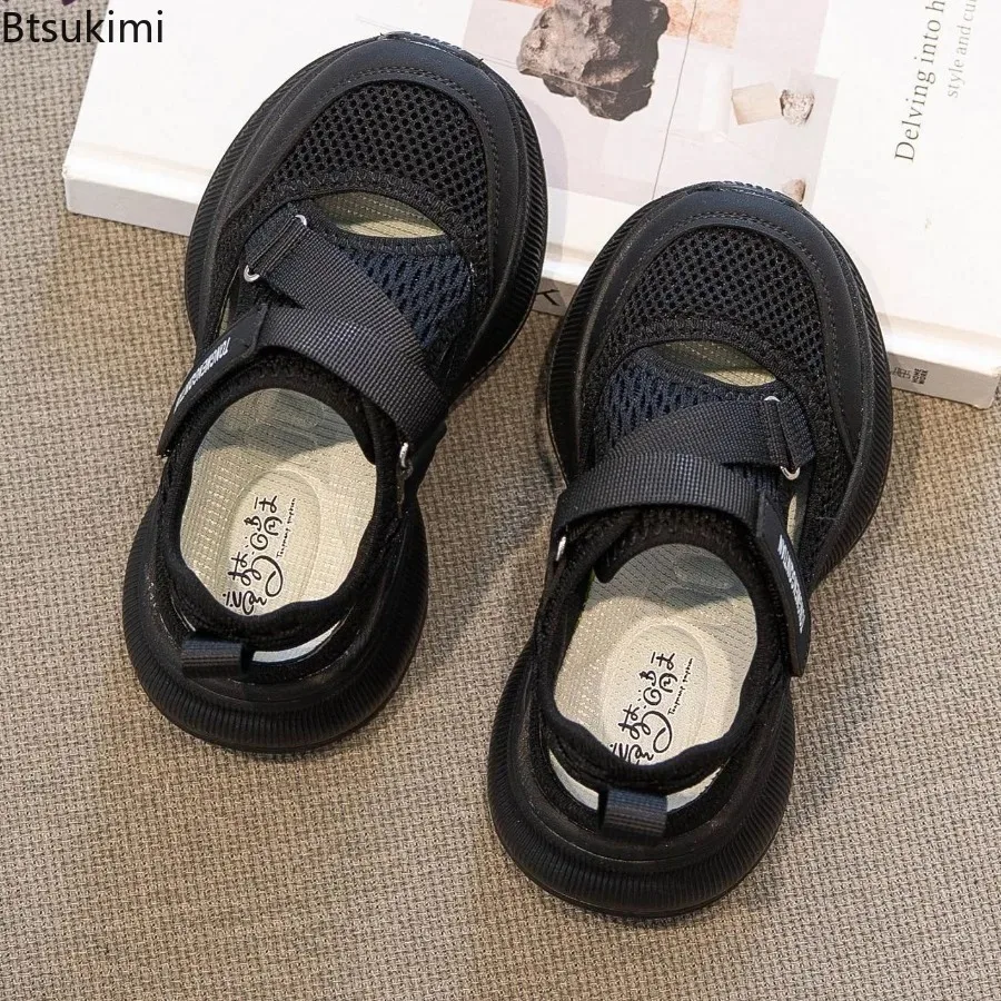 New Boys Girls Sports Sandals Rotating Button Students Sneakers Hollowed-out Summer New Students Running Shoes Mesh Breathable