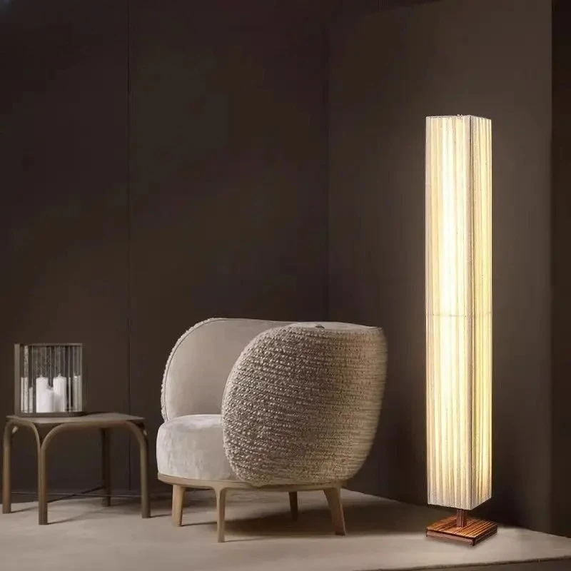 Simplicity Wabi-sabi Solid Long Strip Warm Hand Knitted Art Lustre Lights LED Floor Lamps for Bedroom Home Decoration Chandelier