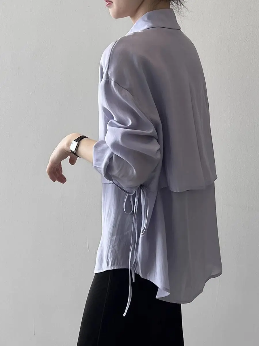 Fake Two-piece Tie-shirt for Women Spring/Summer 2025 Collection Collared Loose-fitting Long-sleeved Top with Temperament