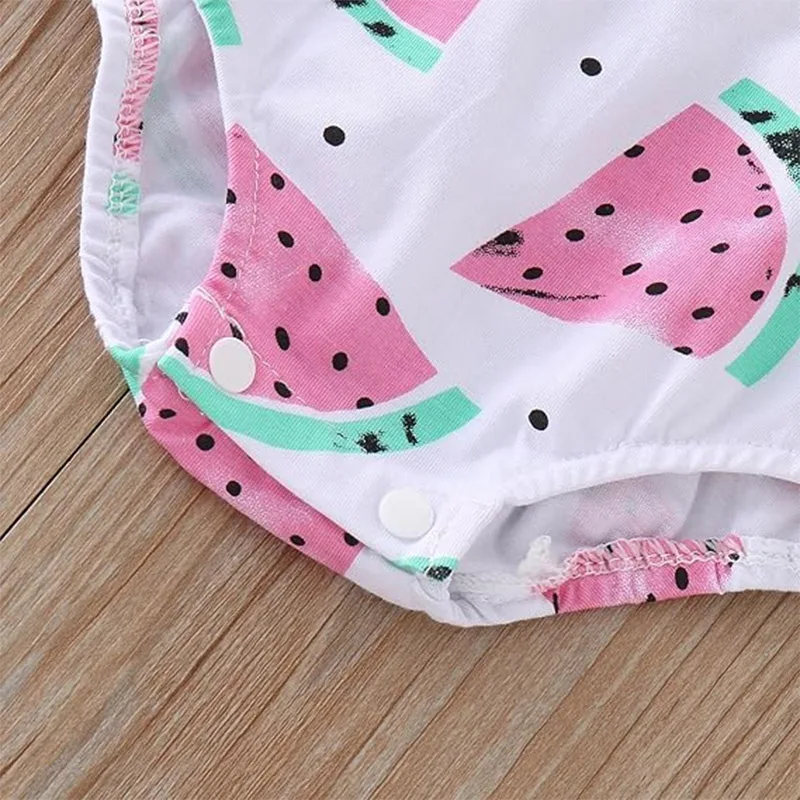 Baby Mädchen Rosa Wassermelonen-Print Strampler Säugling Rüschen-Body mit Stirnband Neugeborenen Rotes Wassermelonen-Karnevalskostüm – Detail 8