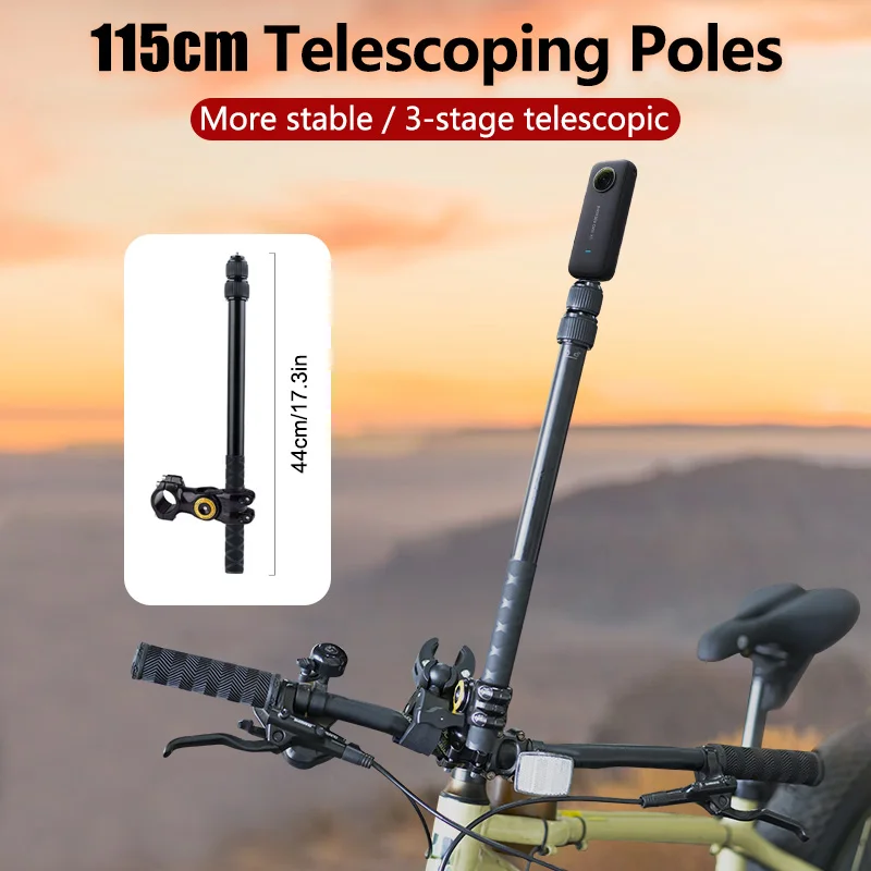 Motorbike 115cm Extension Rod Pole Selfie Stick Telescopic For Cycling DJI Gopro Mobile 3 4 Action Camera Gimbal Accessories