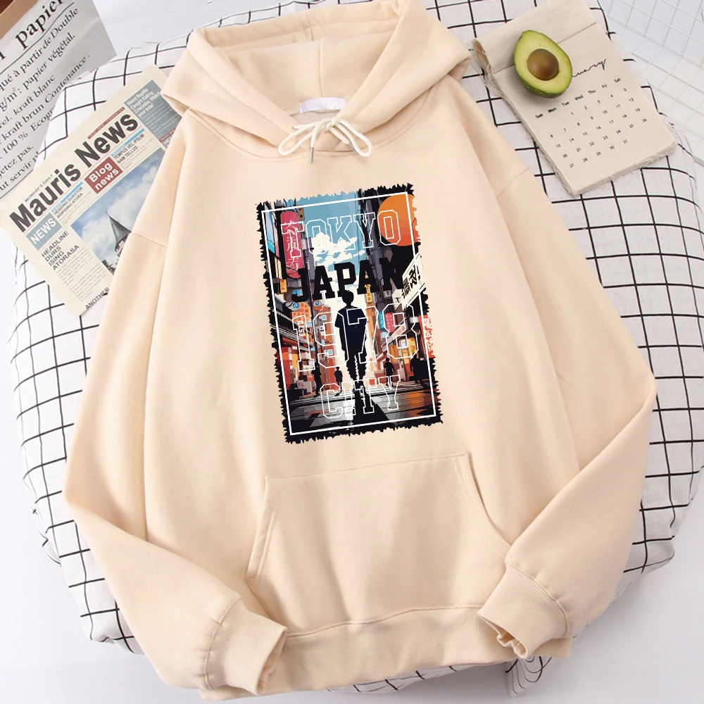 Tokyo City Street Prints Hoodie Mens Korean Fit Hoody Simple Big Size Sweatshirt Street Fur-Liner Man Clothes