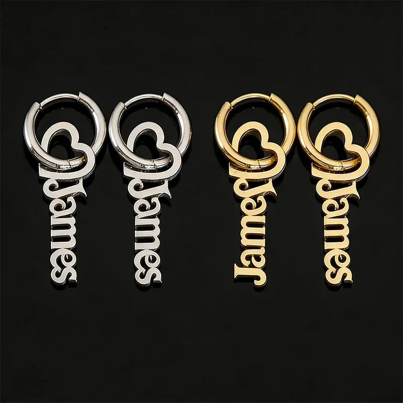 

Модные серьги-подвески из нержавеющей стали с именем на заказ, для женщин и мужчин, с буквами, персонализированные, золотого и серебряного цвета, ювелирные изделия