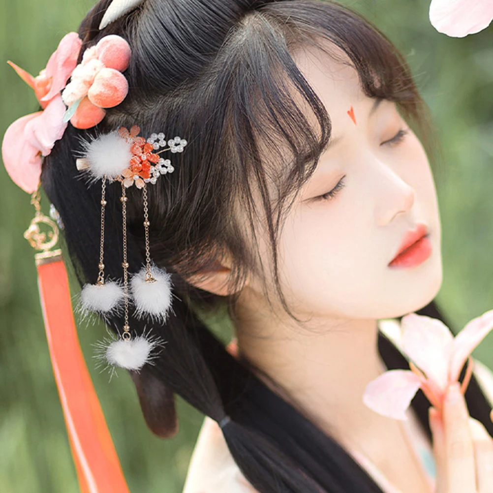 

Hanfu Tassel Ball Clips Retro Style Accessories Tassel Ball Hair Clips Hairpins for Women Girls Party Daily Wear