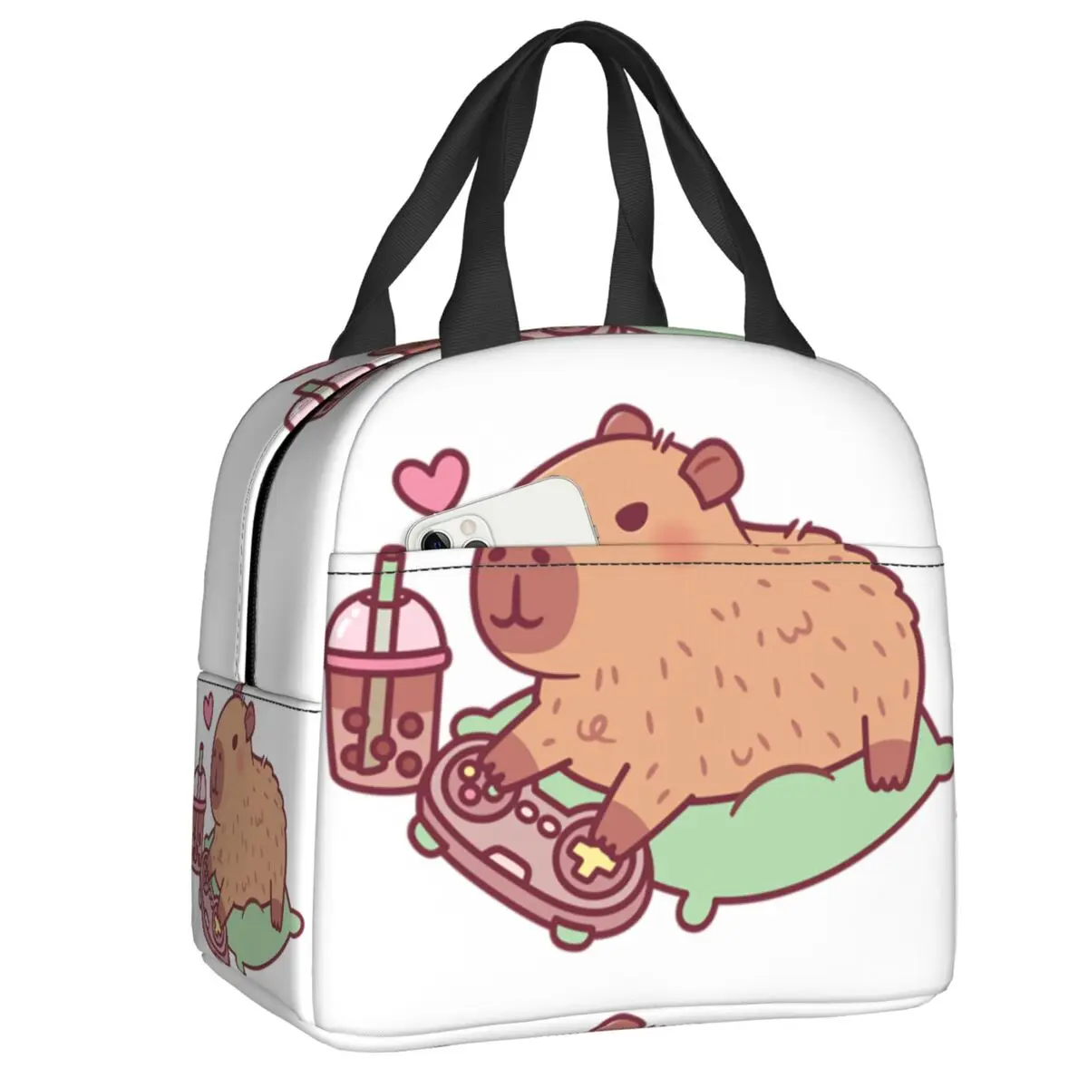 

Милый ланч-бокс с капибарой, которая играет в видеоигры и пьет боба-чай, многоразовый, герметичный, термоизолированный, для сохранения тепла и свежести продуктов