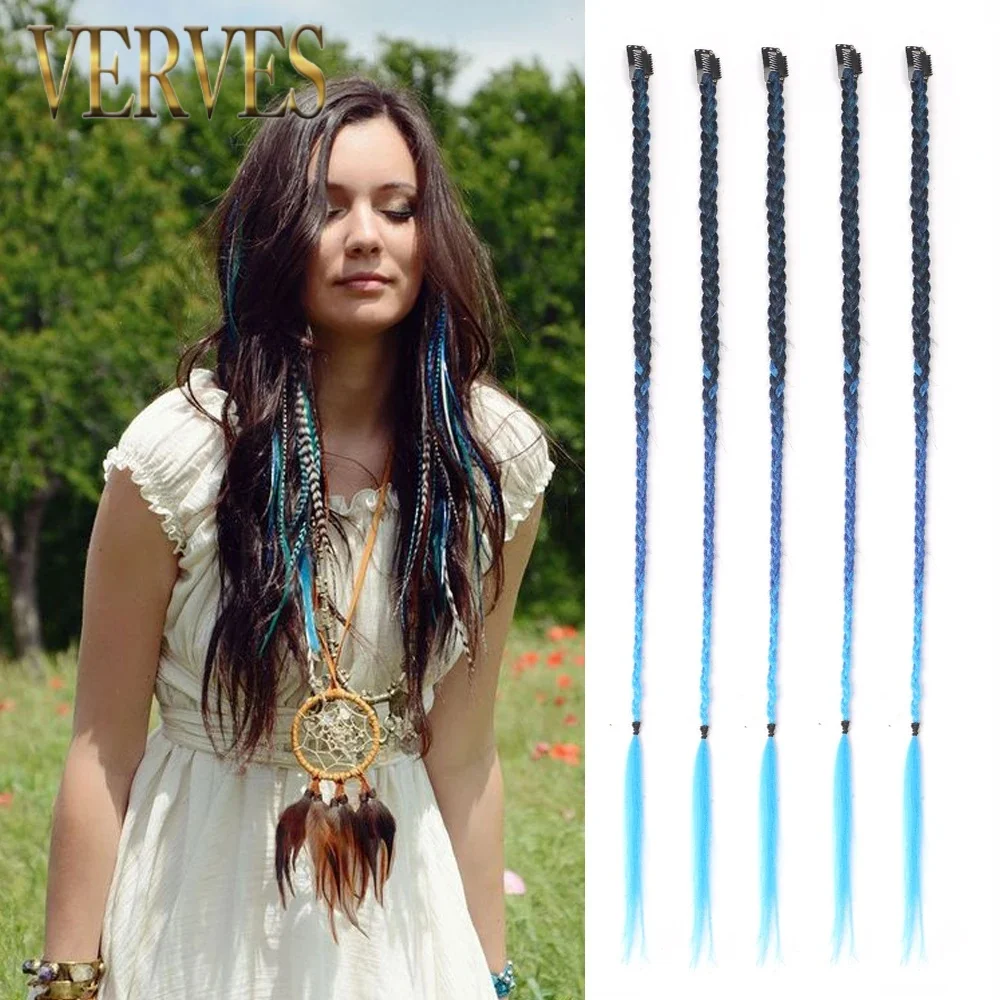 Syntetyczne 5 sztuk/partia Clip-in rozszerzenia Rainbow kolorowe 22 Cal Braid przedłużanie włosów z klipsem Ombre Hairpiece Box warkocze