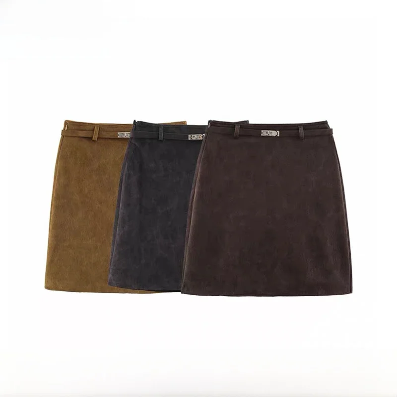 Early Autumn New Arrival High Waist A-Line  Skirt Simple Fashion ZR Style Women's Clothing Polyester Fiber Side Zipper