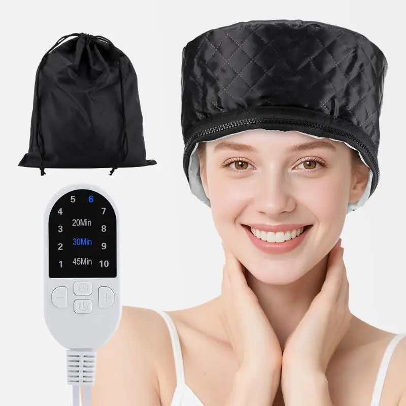 Adjustable Thermal Hair Steamer Cap 10 Heating Levels Deep Conditioning Hair Cap for Women Home SPA Care