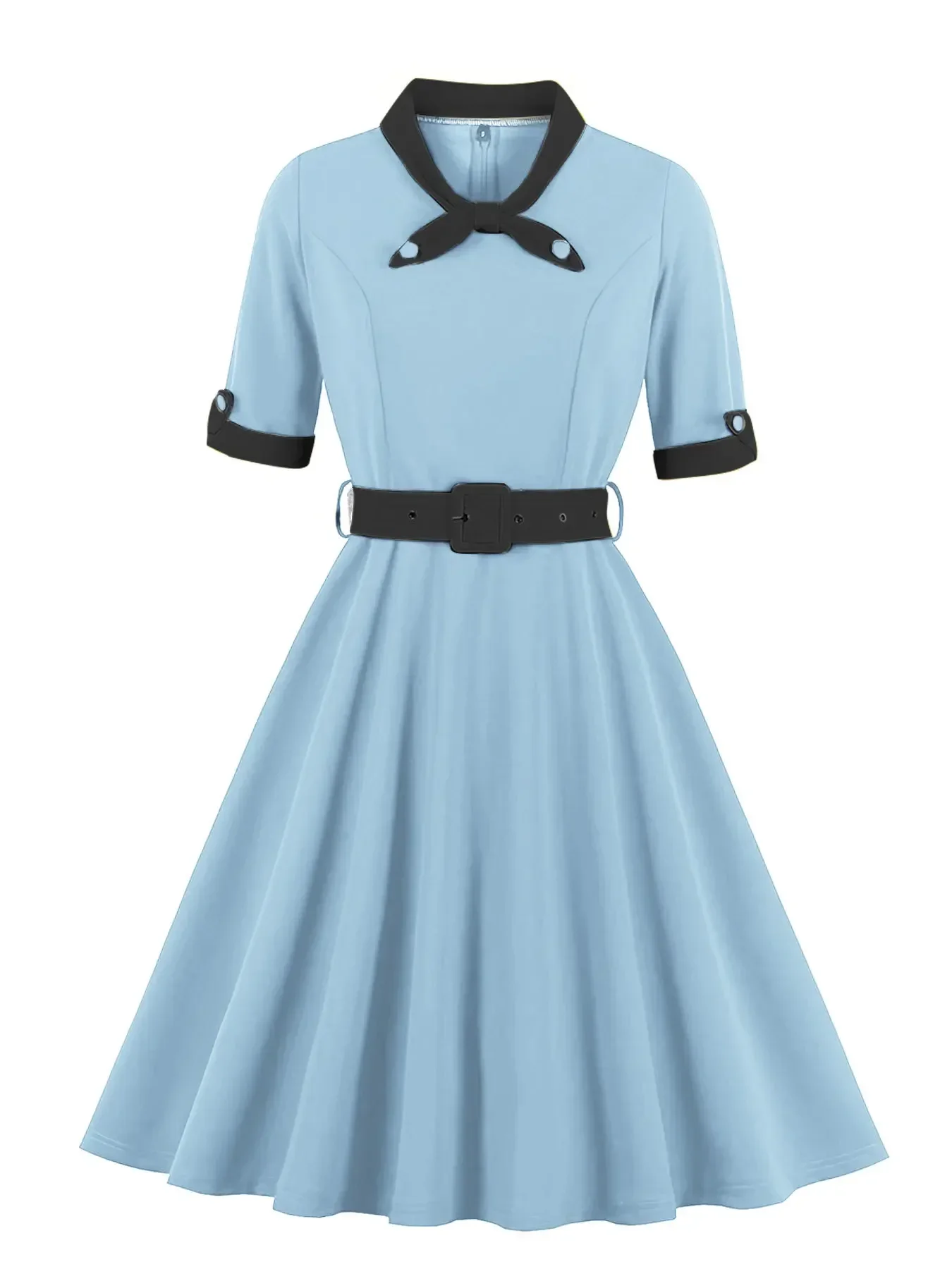 Cosplay 40s 50s Vintage Style Swing Dresses Costume Summer Clothes Women Half Sleeve A-Line Belted Elegant Party Dress Outfits